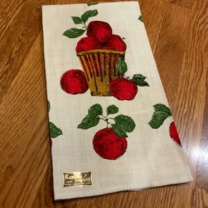 Kay Dee Hand towel Apples Basket Linen Vintage Farmhouse 17 X 29 NOS